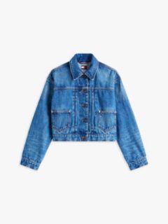 Pleated Denim Cinch-Back Trucker Jacket — Blue 5