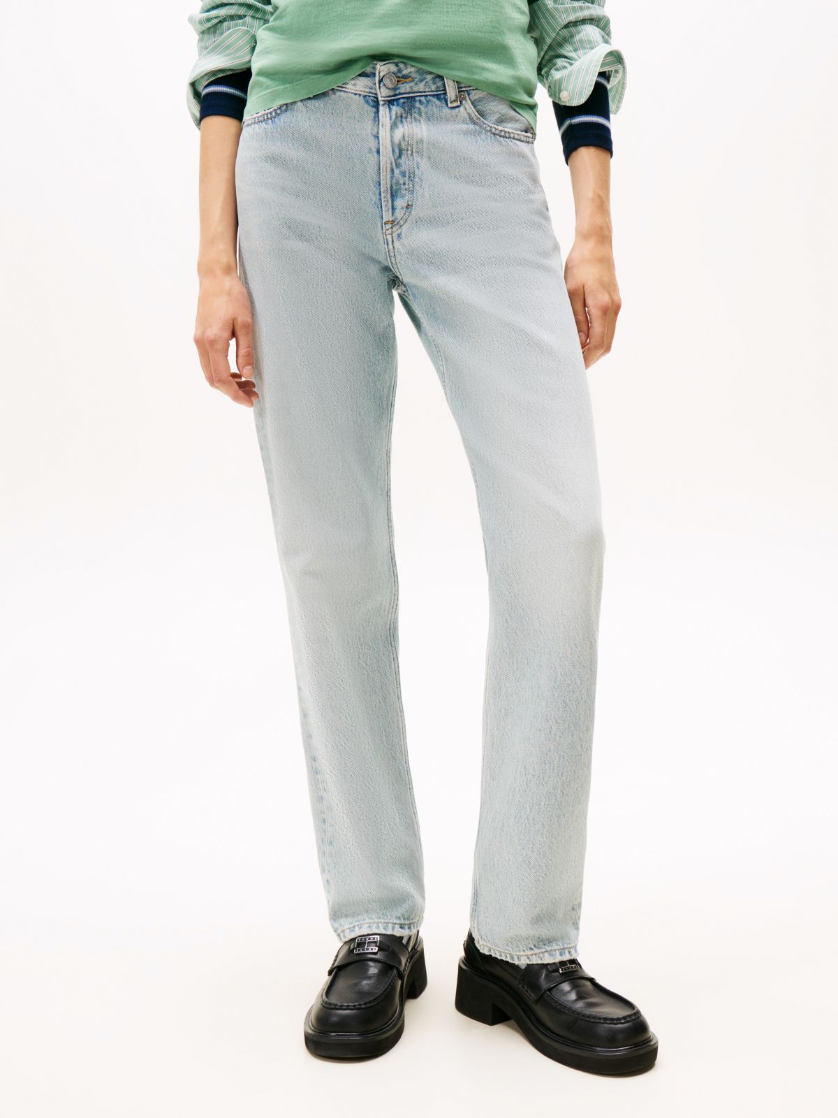 Mid Rise Slim Straight Leg Jeans — Blue
