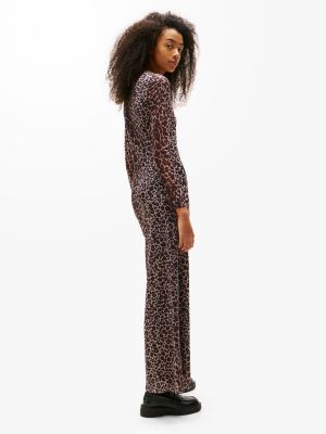 brown print mesh maxi dress for women tommy jeans