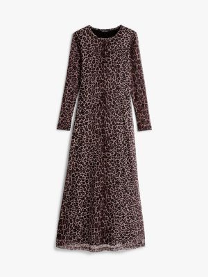 brown print mesh maxi dress for women tommy jeans