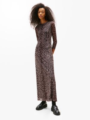 brown maxi-jurk van mesh met print voor dames - tommy jeans