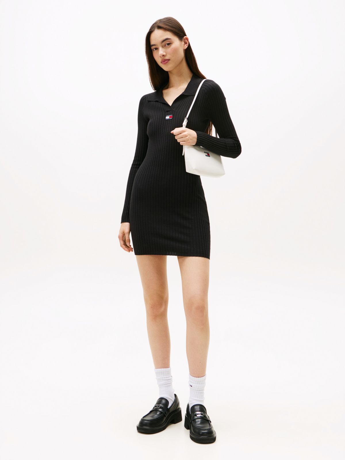 Tommy Badge Slim Mini Jumper Dress — Black