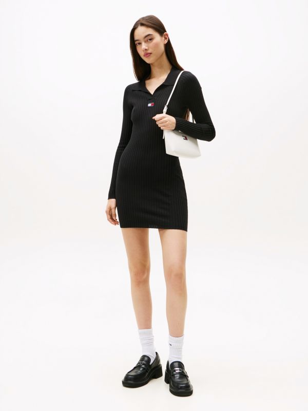 Tommy Badge Slim Mini Jumper Dress — Black