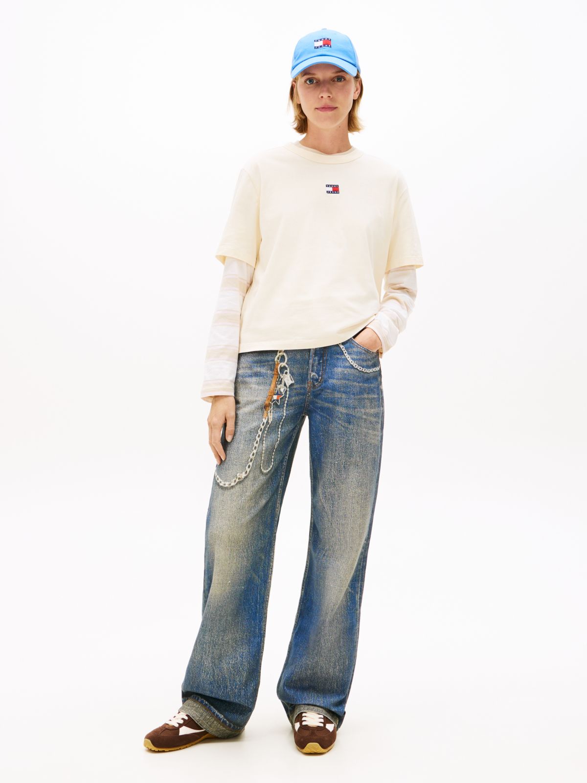 Tommy Badge Boxy Crew Neck T-Shirt — Beige