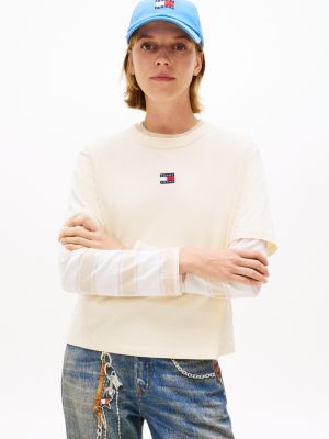 beige tommy badge boxy crew neck t-shirt for women tommy jeans