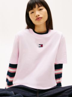Tommy Badge Boxy Crew Neck T-Shirt — Pink 2