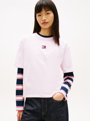 pink tommy badge boxy fit rundhals-t-shirt für damen - tommy jeans