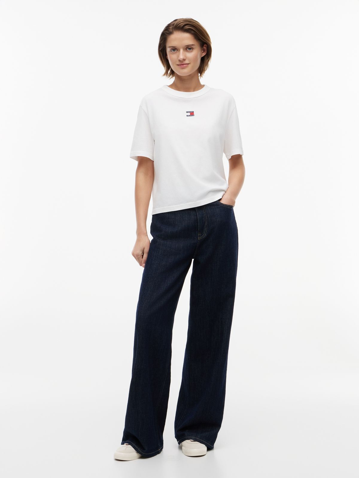 Tommy Badge Boxy Crew Neck T-Shirt — White