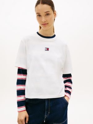 white tommy badge boxy crew neck t-shirt for women tommy jeans