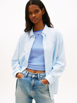 blue relaxed fit linen blend shirt for women tommy jeans