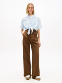 Relaxed Fit Linen Blend Tie Front Shirt — Blue 3
