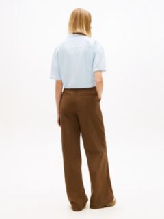 Relaxed Fit Linen Blend Tie Front Shirt — Blue 4