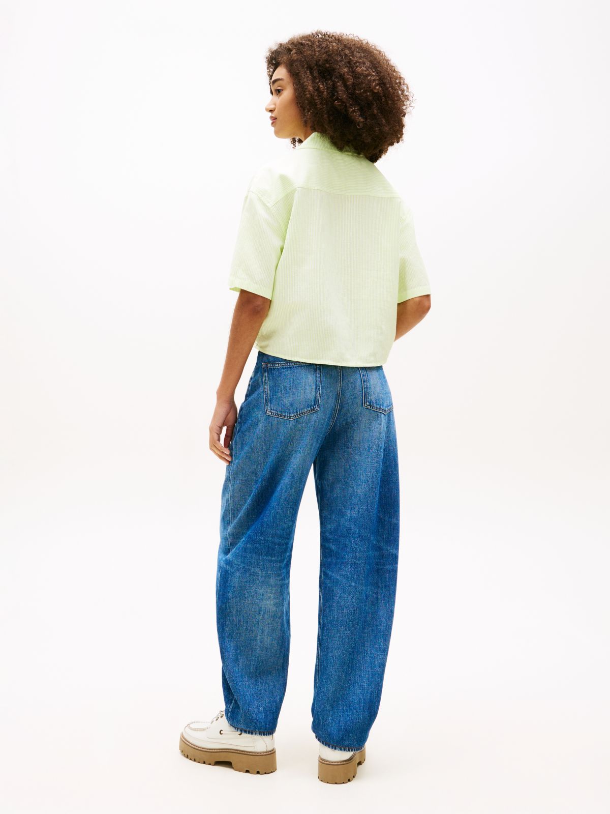 Relaxed Fit Linen Blend Tie Front Shirt — Green