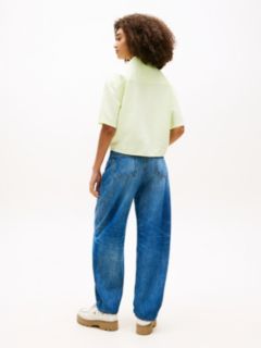Relaxed Fit Linen Blend Tie Front Shirt — Green 5