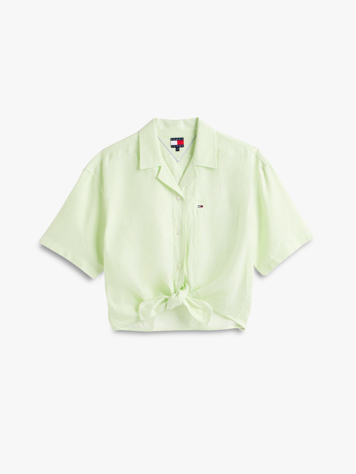 Relaxed Fit Linen Blend Tie Front Shirt — Green