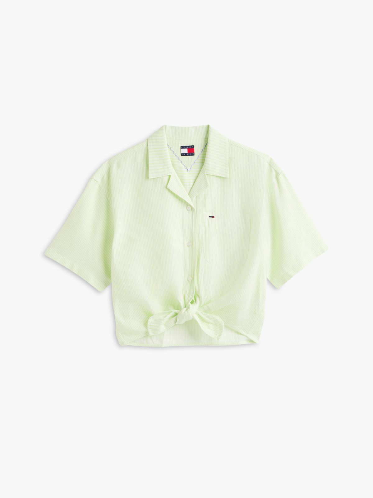 Relaxed Fit Linen Blend Tie Front Shirt — Green