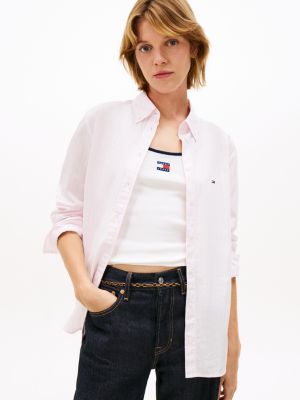 pink koszula z popeliny o regularnym kroju dla kobiety - tommy jeans