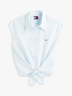 Relaxed Fit Sleeveless Tie Front Shirt — Blue 5