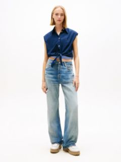 Relaxed Fit Sleeveless Tie Front Shirt — Blue 3