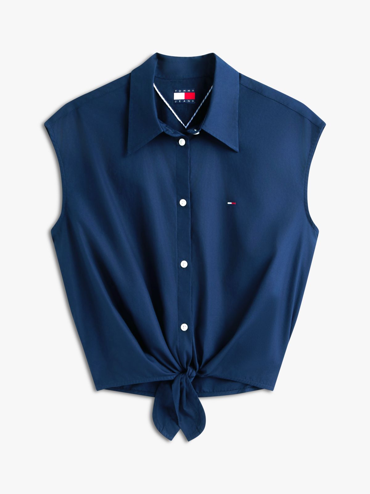Relaxed Fit Sleeveless Tie Front Shirt — Blue