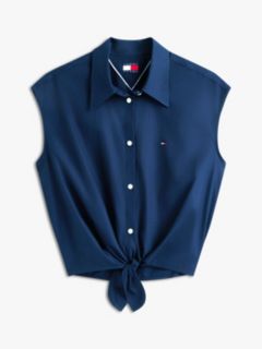 Relaxed Fit Sleeveless Tie Front Shirt — Blue 5