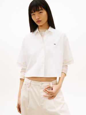 white relaxed fit broderie anglaise back logo shirt for women tommy jeans
