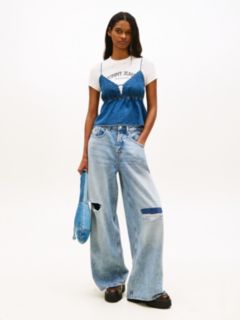 Chambray Spaghetti Strap Slim V-Neck Top — Blue 3