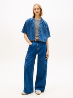 Relaxed Fit Chambray Cropped Shirt — Blue 3