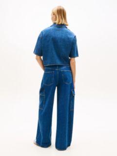 Relaxed Fit Chambray Cropped Shirt — Blue 4