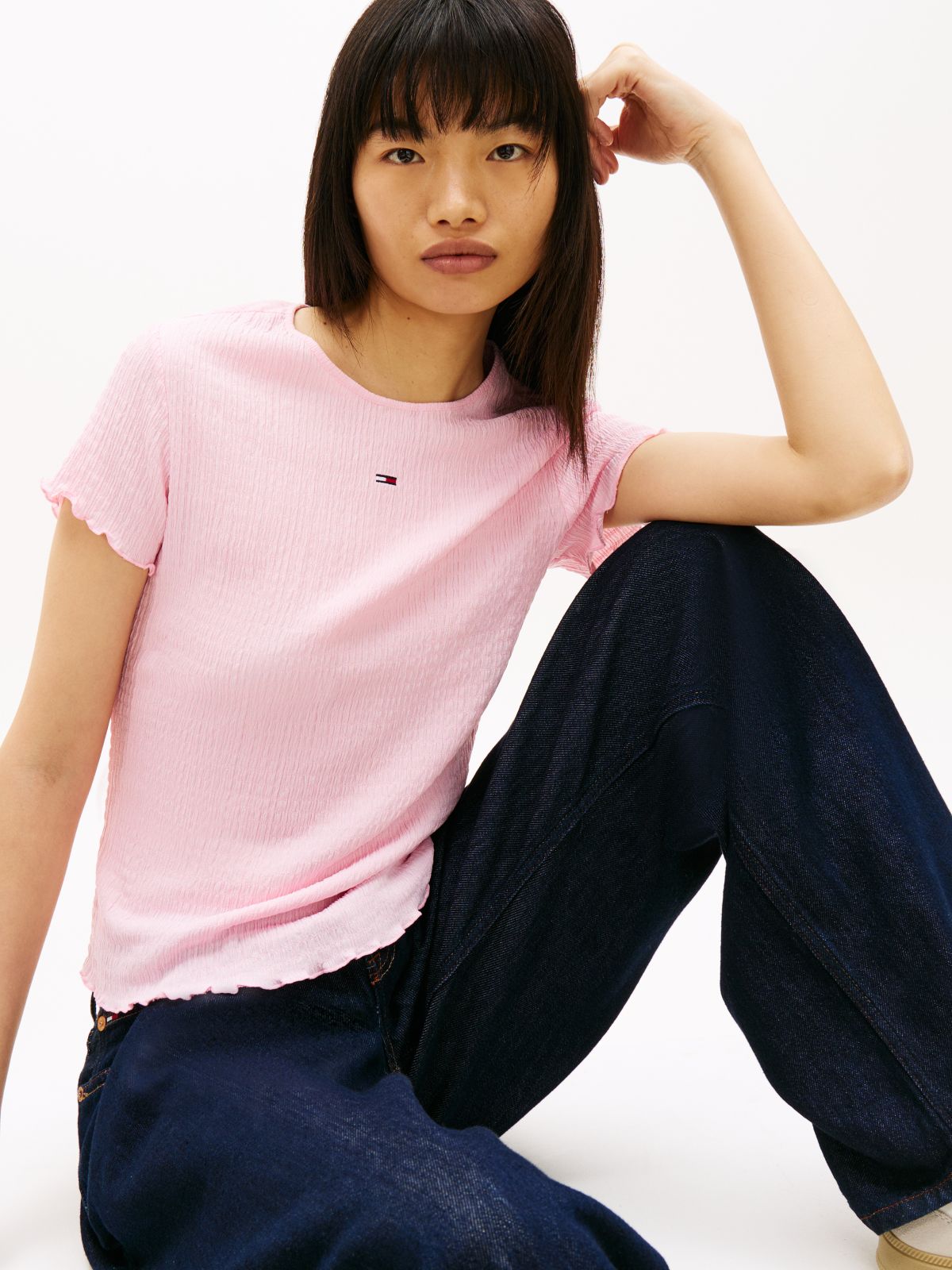 Smock Slim Seersucker T-Shirt — Pink