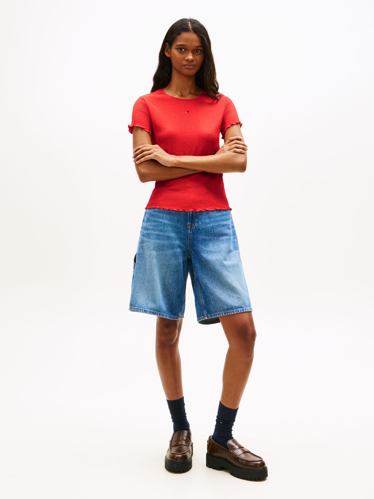 Smock Slim Seersucker T-Shirt — Red