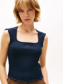 Smock Slim Seersucker Square Neck Top — Blue 2