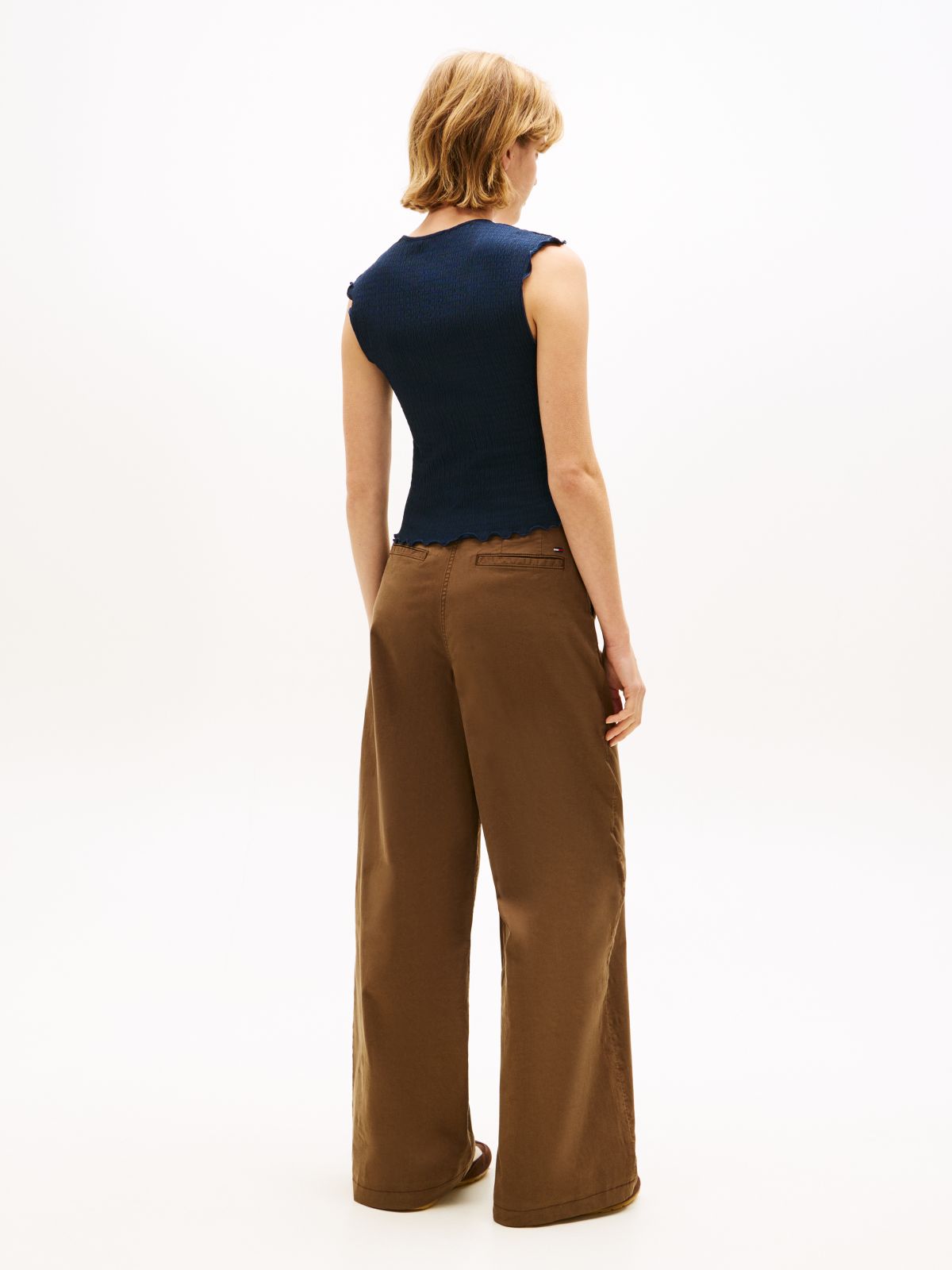 Smock Slim Seersucker Square Neck Top — Blue