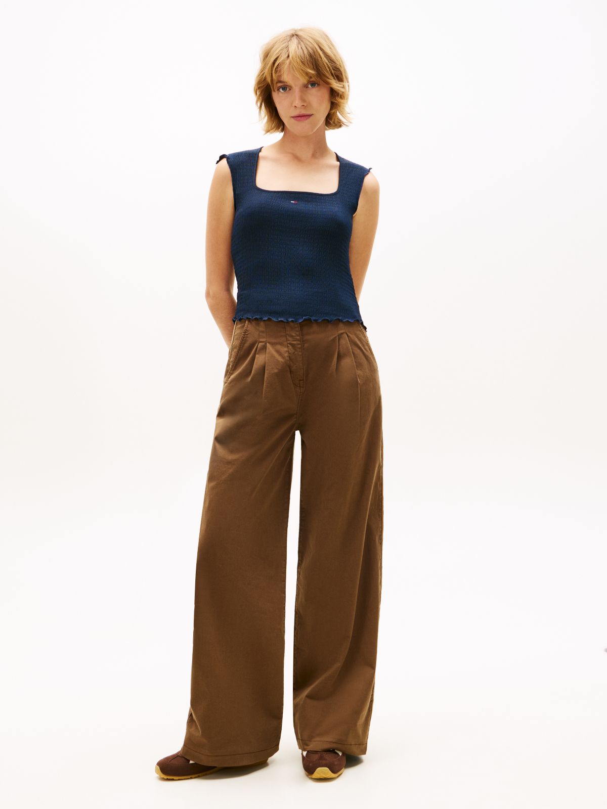 Smock Slim Seersucker Square Neck Top — Blue