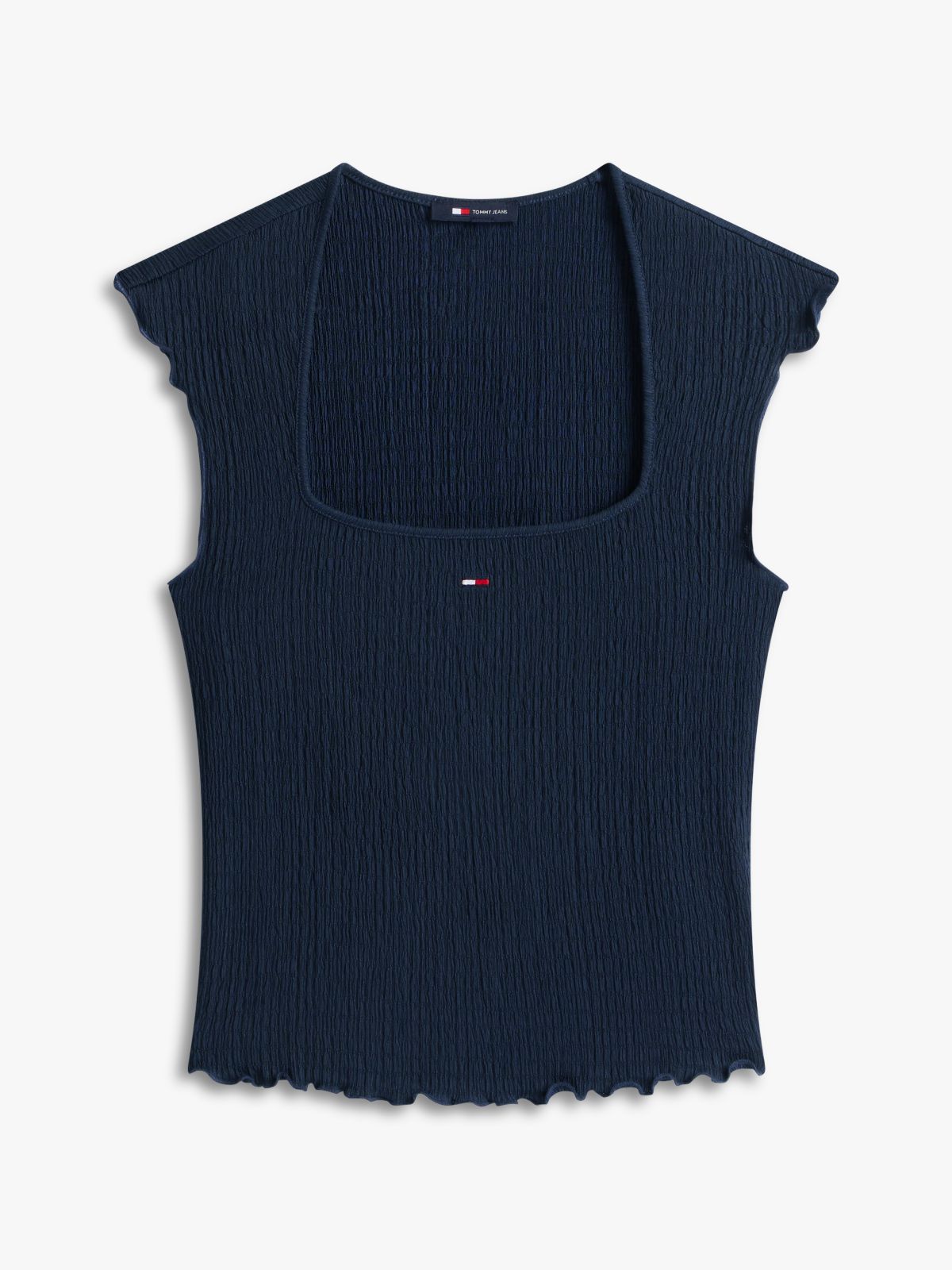 Smock Slim Seersucker Square Neck Top — Blue