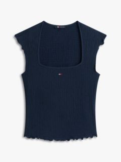 Smock Slim Seersucker Square Neck Top — Blue 5