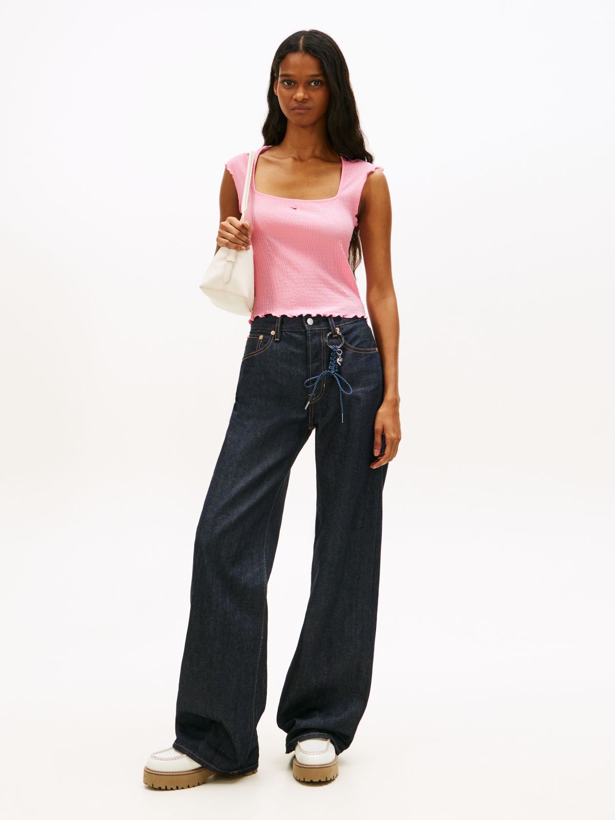 Smock Slim Seersucker Square Neck Top — Pink