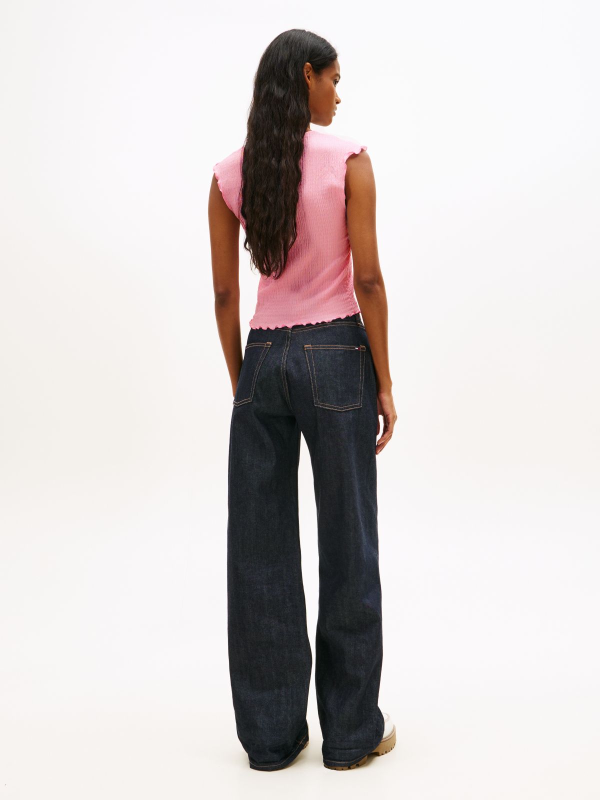 Smock Slim Seersucker Square Neck Top — Pink