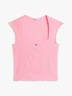 Smock Slim Seersucker Square Neck Top — Pink 5