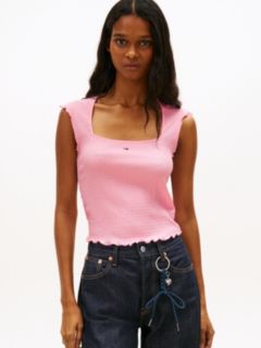 Smock Slim Seersucker Square Neck Top — Pink 1