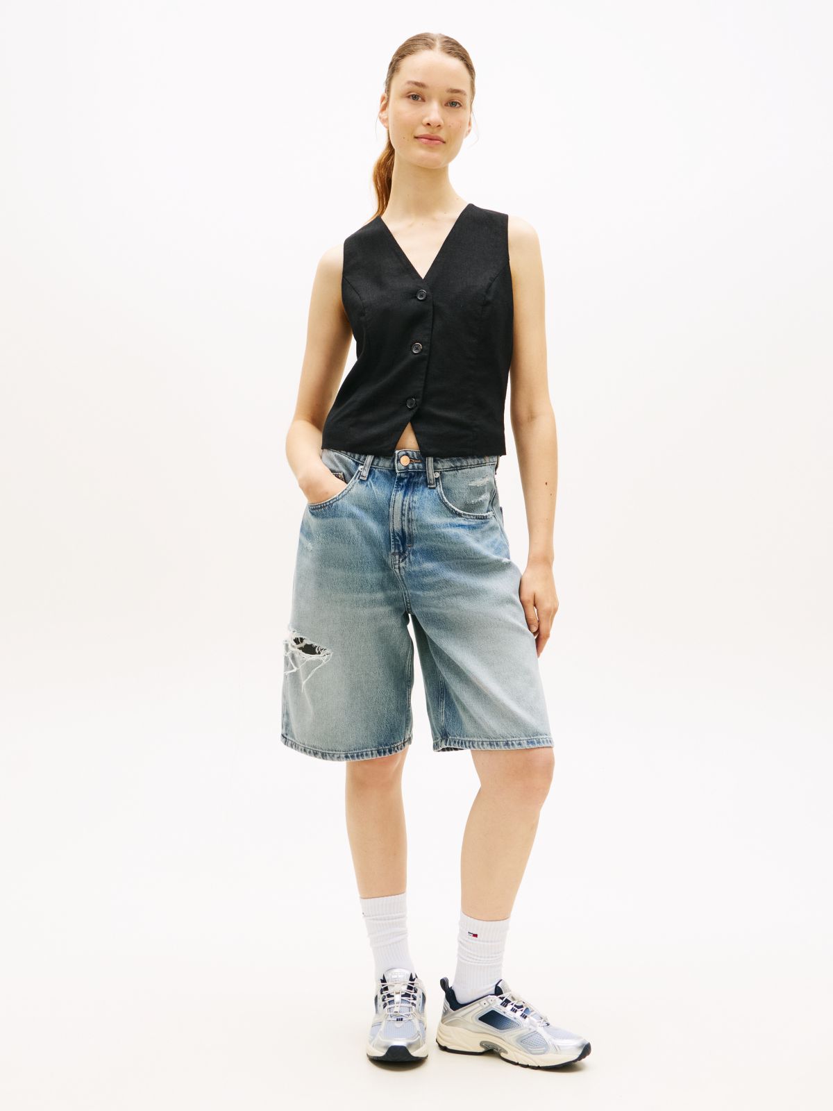 Linen Blend Waistcoat — Black