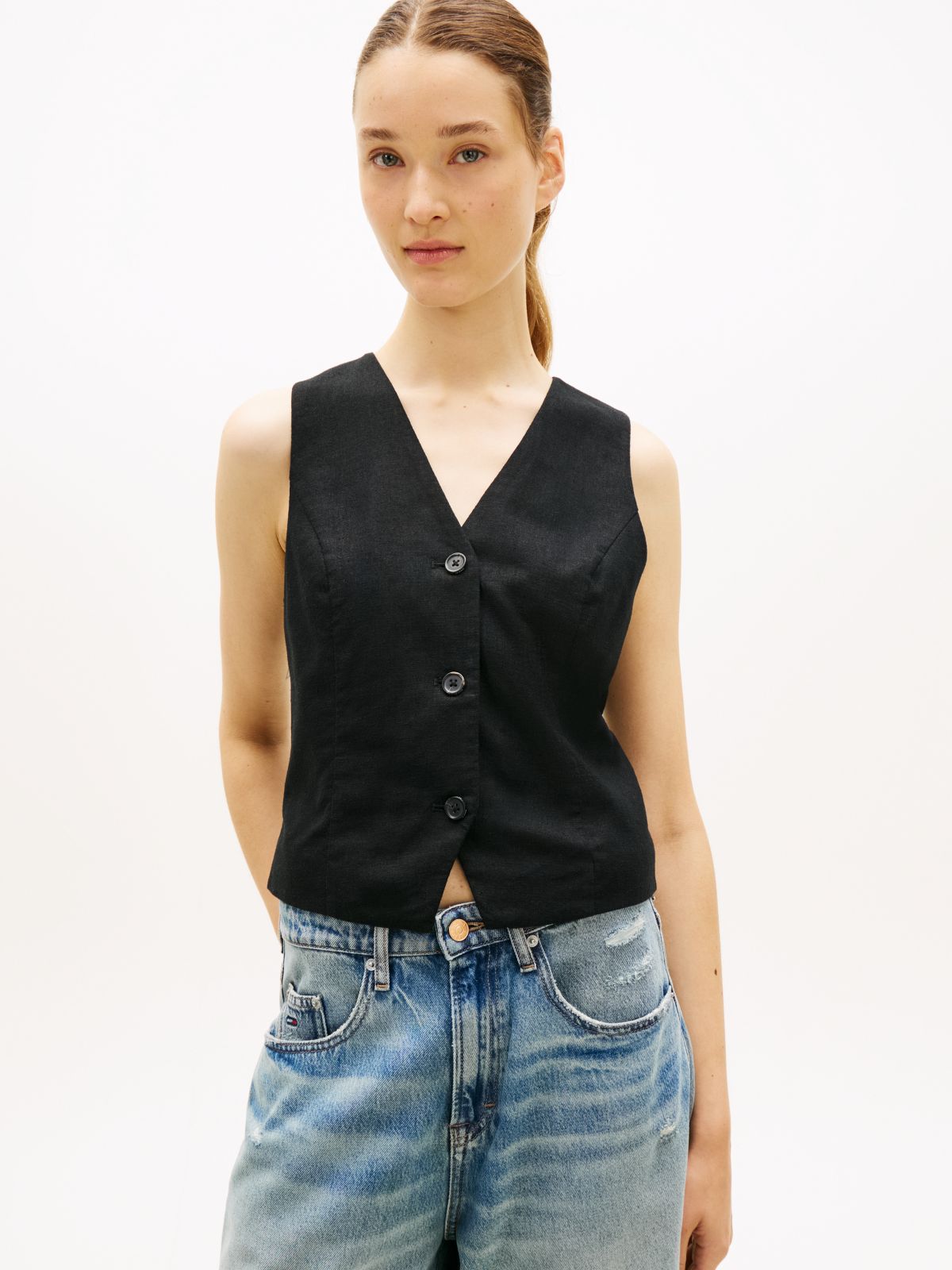 Linen Blend Waistcoat — Black