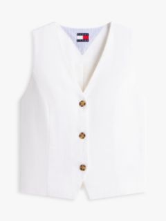 Linen Blend Waistcoat — White 5