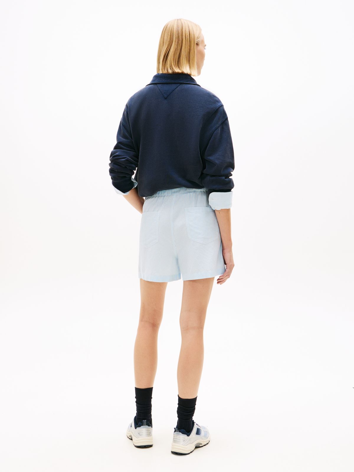 Linen Blend Five-Pocket Shorts — Blue
