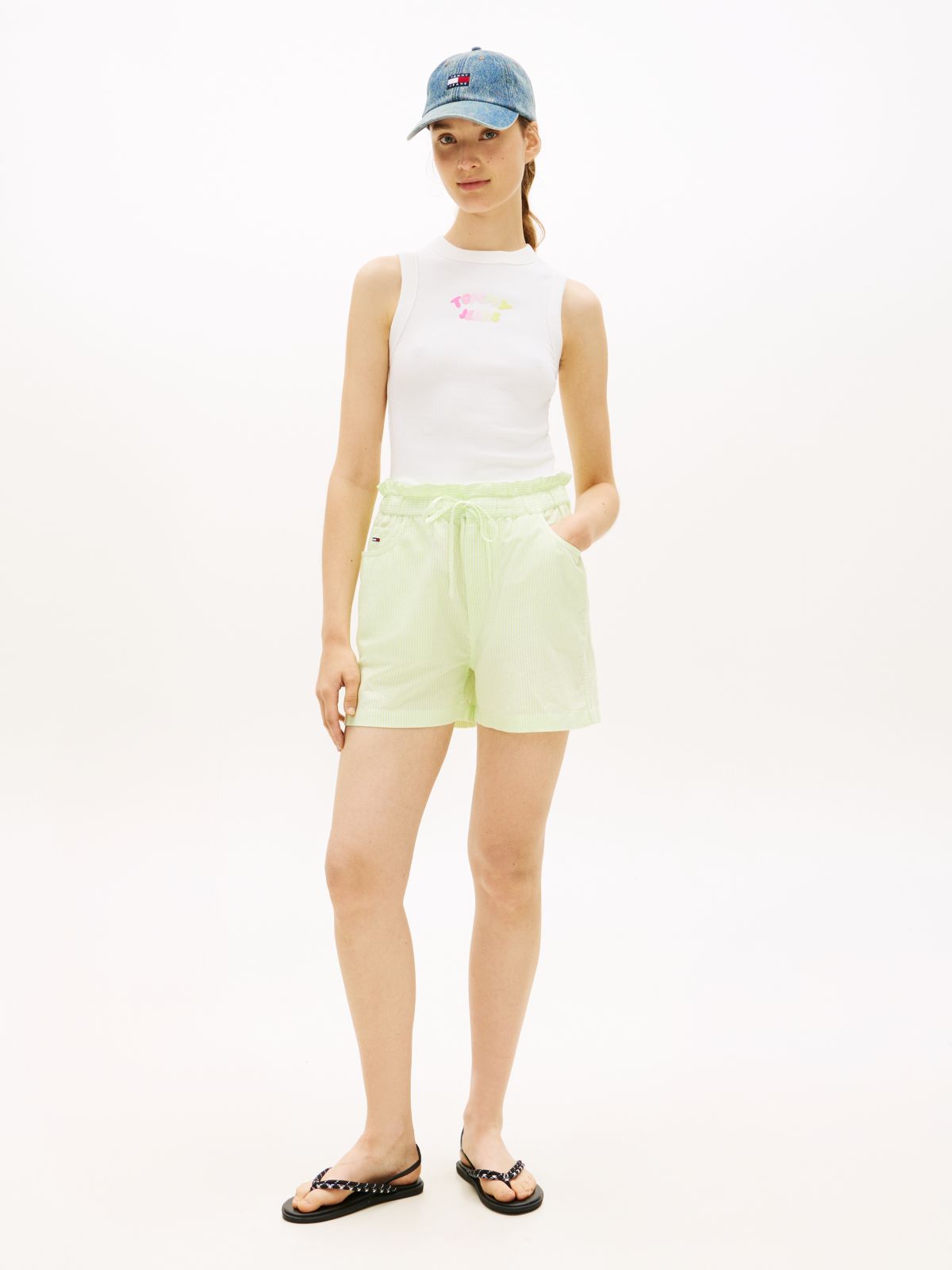 Linen Blend Five-Pocket Shorts — Green