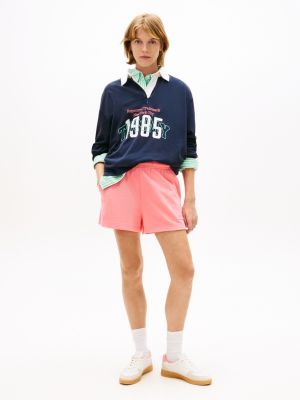 pink logo sueded terry relaxed sweat shorts for women tommy jeans