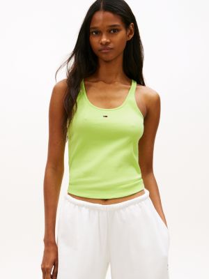 green racerback ribbed slim tank top for women tommy jeans