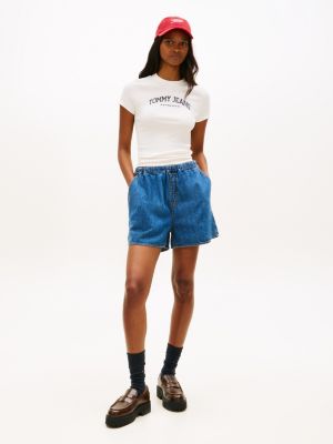 blue chambray loose shorts for women tommy jeans