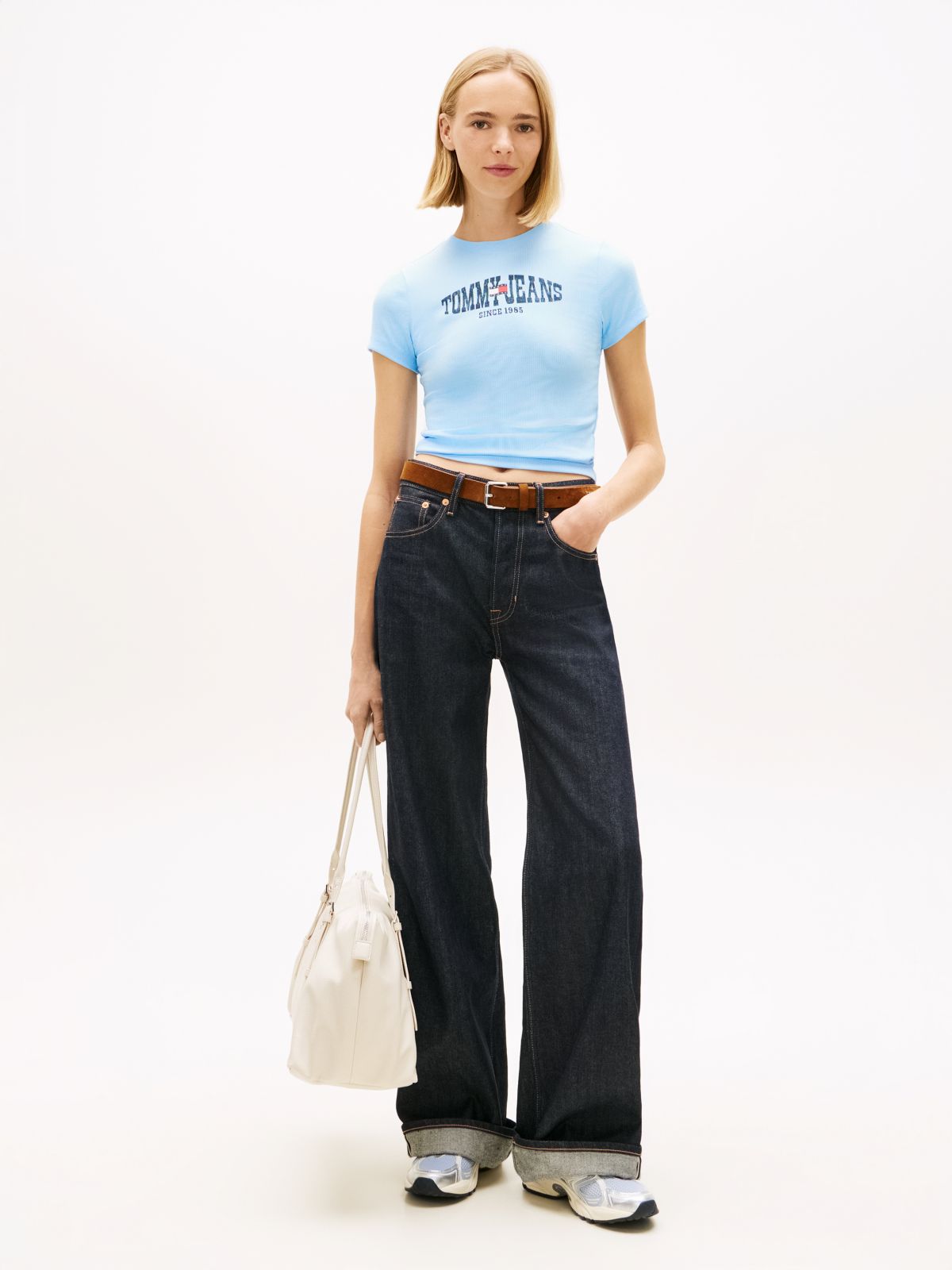 Wavy Flag Ribbed Slim T-Shirt — Blue