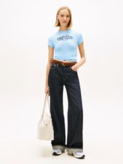 Wavy Flag Ribbed Slim T-Shirt — Blue 3